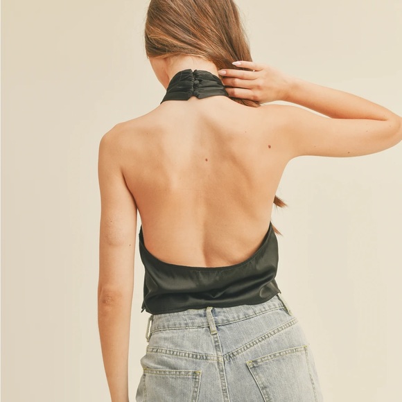 SALT + CO. - Top No. 10, Satin Halter Neck Blouse in Black (NWT) - Picture 5 of 5